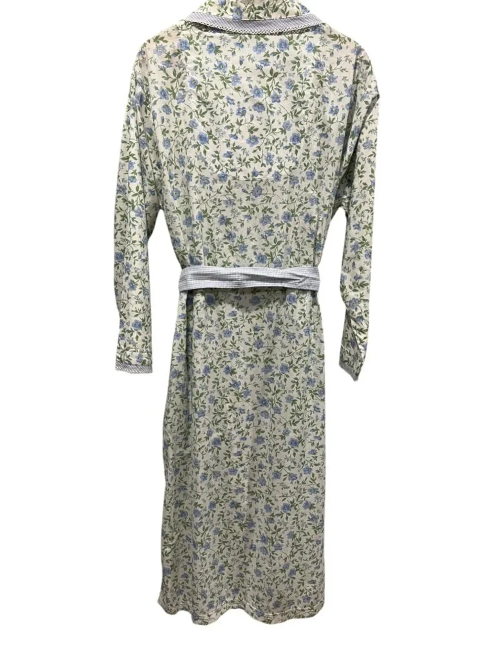 Laura Ashley Floral Cotton Midi Length Robe, NWT, White Blue, L